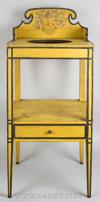 Washstand, Hepplewhite, Dramatic Scrolled Back, Original Paint and Decoration. Maine, Early 19th Century, Image 1